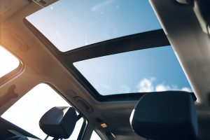 image of a car interior showing the moon roof clearly